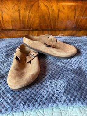 Birkenstock Boston Taupe Suede Soft Footbed Clogs EU 42